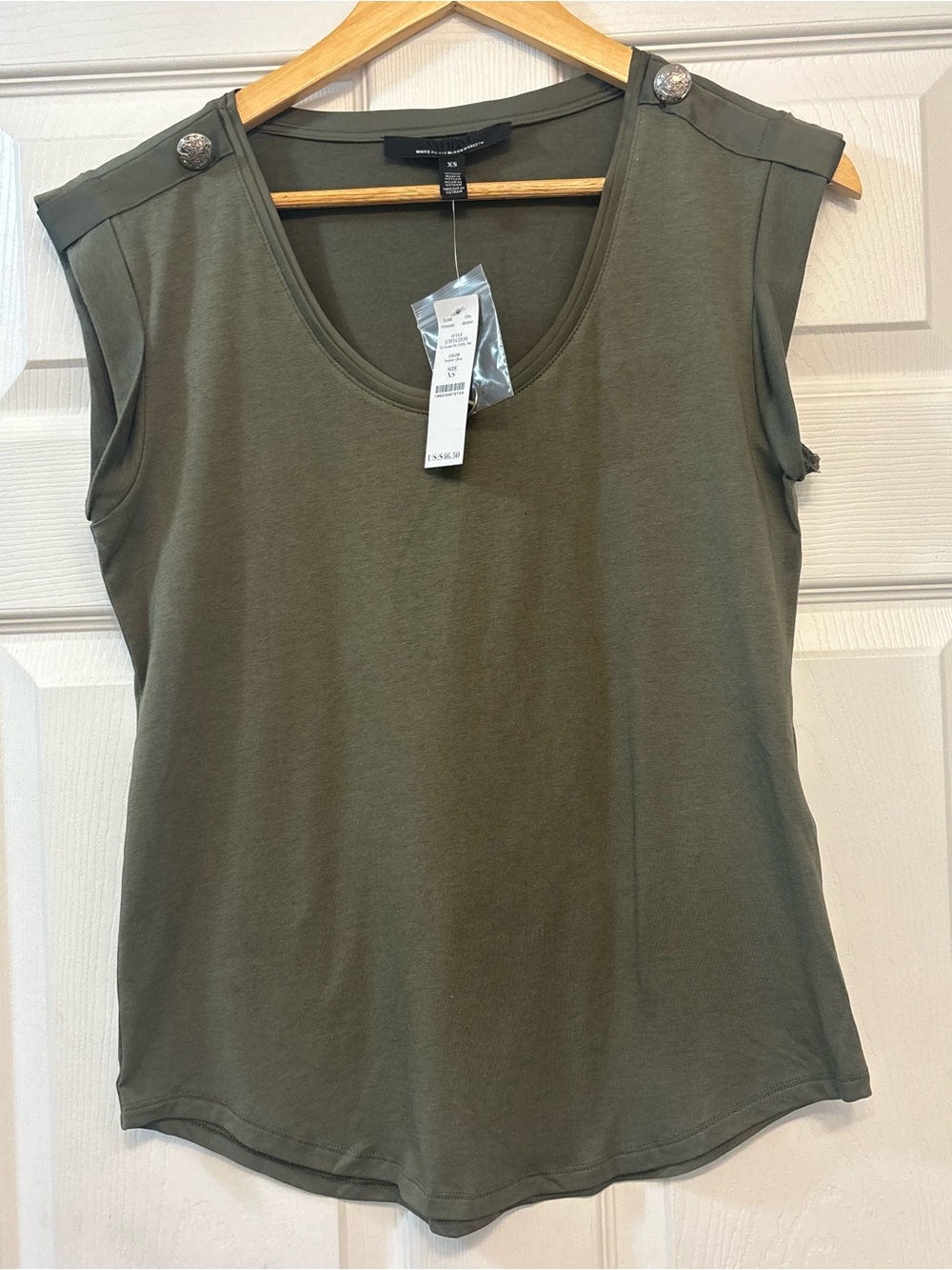 White House Black Market Sleeveless Scoop Neck Top with Shoulder Buttons - Olive